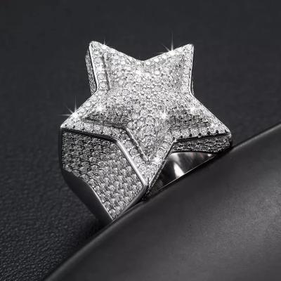 China Hiphop Luxury 925 Sterling Silver Star Shape Iced Out VVS Moissanite Hip Hop Ring for sale