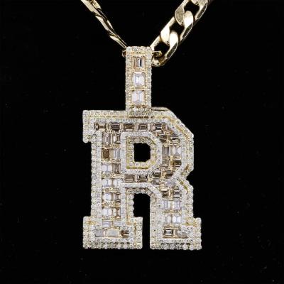 China Custom Letter 925 Sterling Silver Hiphop Baguette Cut Diamond Glazed VVS Moissanite Hip Hop Pendant for sale