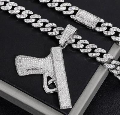 China Hiphop Iced Out Jewelry 925 Sterling Silver Gun Shape VVS Moissanite Hip Hop Pendant for sale