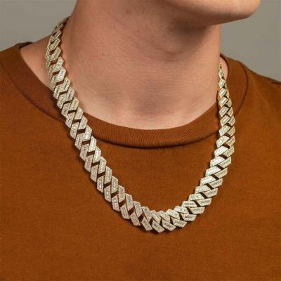 China Hiphop Iced Out Sterling Silver 15mm Necklace Baguette Moissanite Cuban Link Chain Hip Hop Jewelry 925 for sale