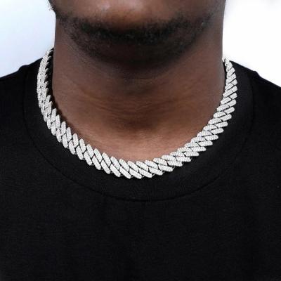 China Hiphop Hip Hop Jewelry 925 Sterling Silver 12mm Cuban Necklace Iced Out VVS Moissanite Cuban Link Chain for sale