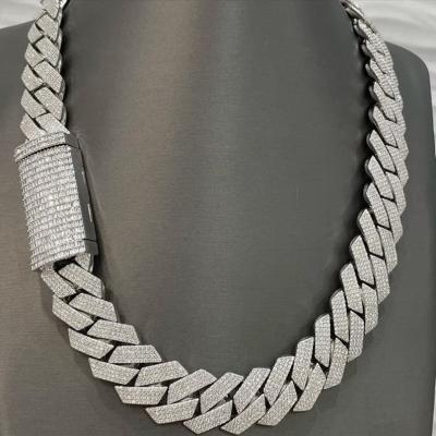 China Hiphop Iced Out Sterling Silver 20mm Moissanite Cuban Link Baguette Clasp Hip Hop Chain 925 Jewelry for sale