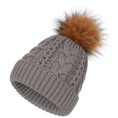 China Fashionable Plus Size Women Knit Hat Removable Fur Pom Pom Knitted Beret for sale