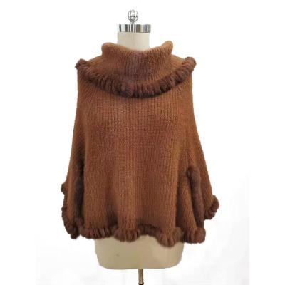 China Anti-Wrinkle Wholesales Custom Warm Selling Ladies Winter Shawls Wool Cashmere Shawl With Real Rabbit Fur for sale