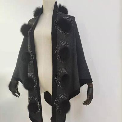 China wholesale Anti-wrinkle 2021 Winter Real Fox Fur Shawl Elegant Custom Scarf Black Luxury Shawls For Spring for sale