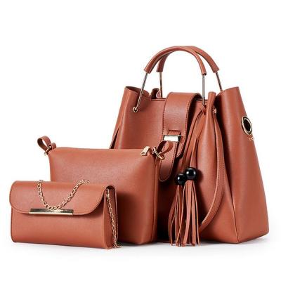 China 2021 Fashion Women's Purses and Handbags Ladies PU Leather Messenger Bags 3 Pieces Sets Compound Bag Tassel Packaging for sale