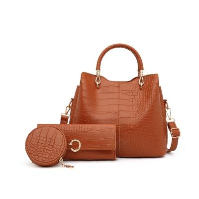 China Fashion 2021 Fashion 3PCS Women Purses and Handbags Set Fashion PU Ladies Solid Color Shoulder Bag Wallet Leather Packaging for sale