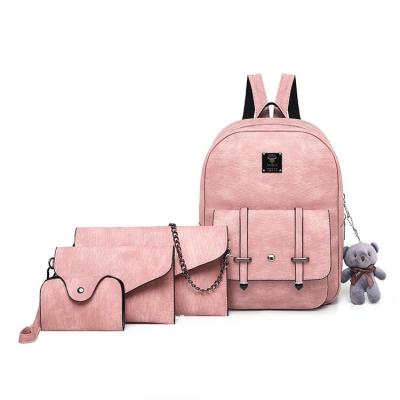 China Fashion 3pcs/Set Women PU Leather Backpack Solid Color Female Travel Daily Bags Multi-pockets Female Satchel Bags School for sale