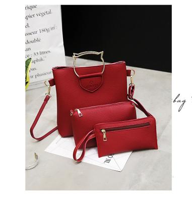 China 2021 New Fashion PU 3 Pcs Women's Solid Color Shoulder Messenger Bags Tote Purse Leather Satchel for sale