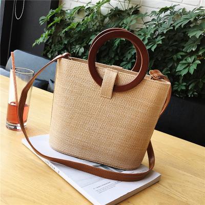 China Retro Fashion Handbags Straw Ring Shoulder Bags Fashion Crossbody Bag For Women Casual Beach Tote Vintage Messenger Bags for sale