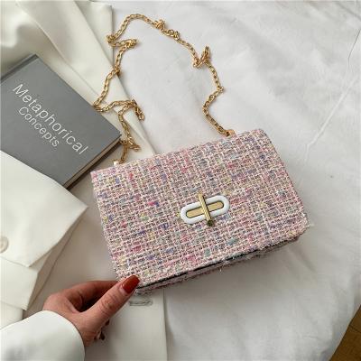 China 2021 New Fashion Luxury Handbags For Women's Square Lock Wool Messenger Bag Chain Bag Single Shoulder Casual Fashion Small Bag for sale