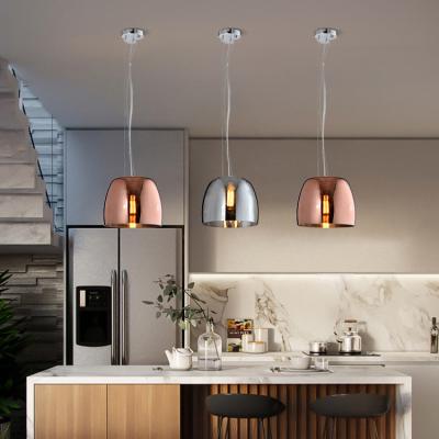 China Artistic style contemporary premium kitchen indoor decorative iron 40W E27 black glass pendant lighting for sale