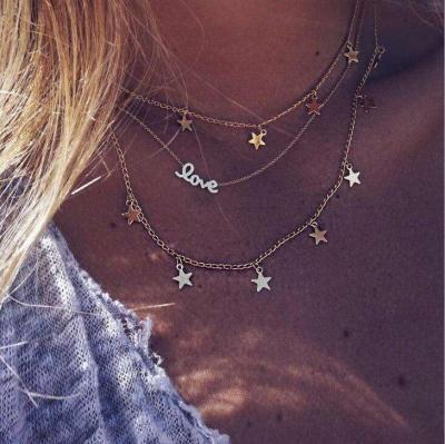 China Vintage Fashion Multilayer Star Tassel Five-pointed LOVE Letter Necklace for sale