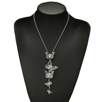 China Wholesale Popular Vintage Fashion Gold Filled Cuban Charm Rhinestone Butterfly Necklace for sale