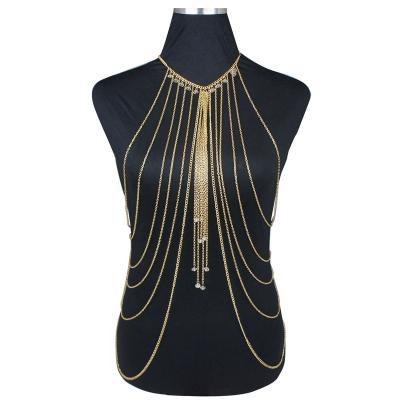 China Fashion sexy cute multi-layer crystal tassel necklace body chain long beauty chain for sale