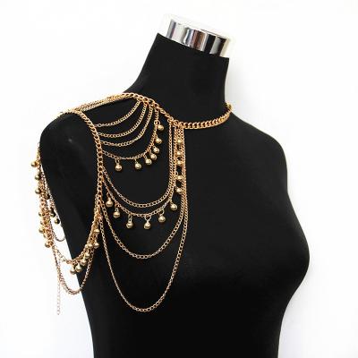 China Pretty Fashion Gold Multilayer Tassel Sexy Gold Ball Multilayer Shoulder Chain Body Chain for sale