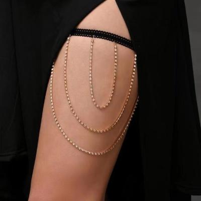 China Pretty Fashion Rhinestones Leg Chain Women Body Chain Harness Beach Multi Layers Gold Color Thigh Chain Sexy Shiny Sexy Jewelry for sale