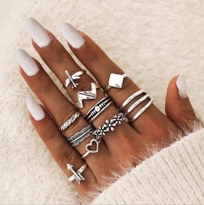 China Multi Finger Ring Sets Midi Vintage Vintage Knuckle Ring Set Star Heart Elephant Rings Silver Stackable Flower Chain For Women Girls for sale