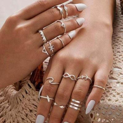 China BOHEMIA Geometry Symbol Infinity Ring 14pcs/sets Wave Bohemian Anchor Starfish Crown Feather Love Retro Infinite Ring for sale