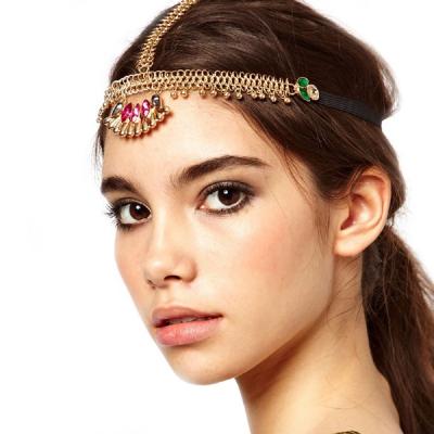 China New Occident Brand Vintage Jewelry BOHO Style Gem Feelings Elastic Headband Hair Jewelry Head Chain Love Head Chain for sale