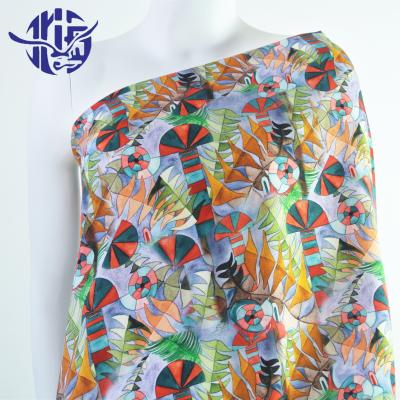 China 2020 Viable Digital High Quality Clog Print Twill Satin Rayon Fabric Abstract Women Dress And Shirt for sale