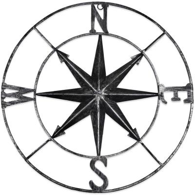 China Europe Beach Metal Compass Decoration Wall Hanging Theme Distressed Compass Wall Decor for sale