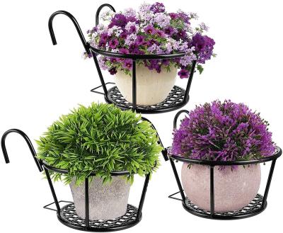 China Handmade Removable Black Hanging Balcony Rail Planters Fencing Plant Rack Holder Flower Pot Basket For Fence Patio Deck Planter for sale