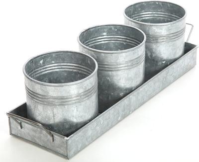 China Farm Party Wedding Handmade Wholesale Country Galvanized Planter Pot With Tray for sale