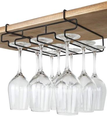 China Wholesale Stocked Cheap Black Metal Wall Hanging Wine Glass Rack Stemware Steel Rack 3 Tiers Under Cabinet Hanger for sale