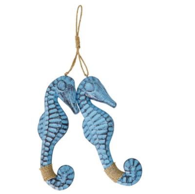 China Europe Set of 2 Seahorse Ornament Beach Nautical Wood Decorations Art Craft Hanging Home Seahorses Wall Decor for Home for sale