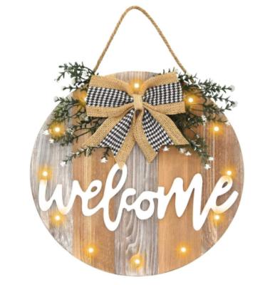 China Europe Welcome Led Rustic Wood Sign Wall Sign Front Door Decor Farmhouse Front Porch Decor Light With 12 LED Lights for sale