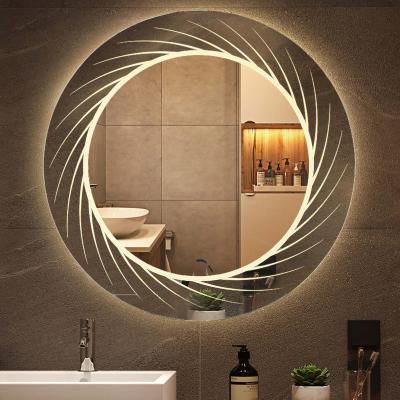 China Decorative Round Style Waterproof 3000K LED Bathroom Light Warm Backlit Mirror With Laser Lighting for sale