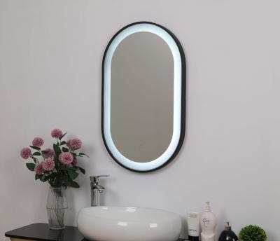 China 3000K UL Listing 3000K Warm Light Rail Style Bright Aluminum Black Touch Screen LED Frame Bathroom Backlit Mirror For Hotel Use for sale