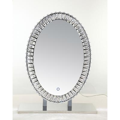 China Oval Shape Lighted Desktop Crystal Makeup Mirror With Light For Makeup for sale