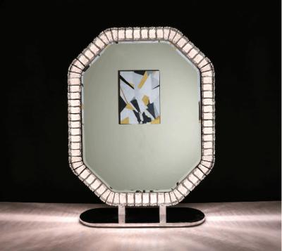 China Newest Style Lighted Octangle Shape Desktop Crystal Make Up Mirror With Lights for sale