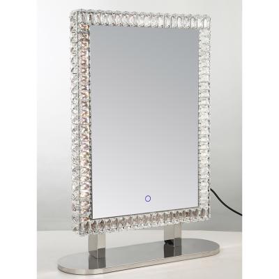 China Hot Sale 2021 Rectangle Shape Lighted Desktop Crystal Vanity Mirror For Makeup Using for sale