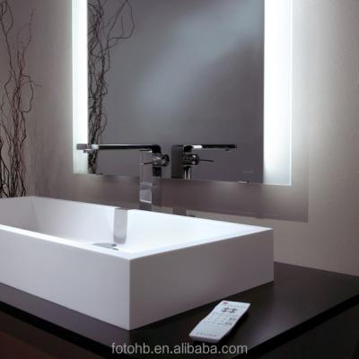 China Bright Stylish Design Rectangle Shape 5 Star Modern Hotel Illuminated Full Length Backlit Bathroom Mirror With Night Light for sale