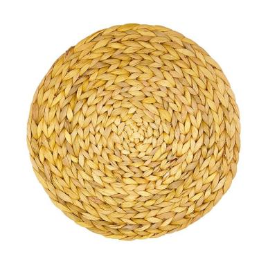 China Viable Natural Hand & Water Woven Hyacinth Placemats Weave Round Place Mats Braided Straw Table Mat for sale