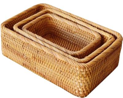 China Sustainable Fashion Natural Rattan Square Hand & Woven Tabletop Miscellaneous Rattan Woven Storage Box Kit for sale