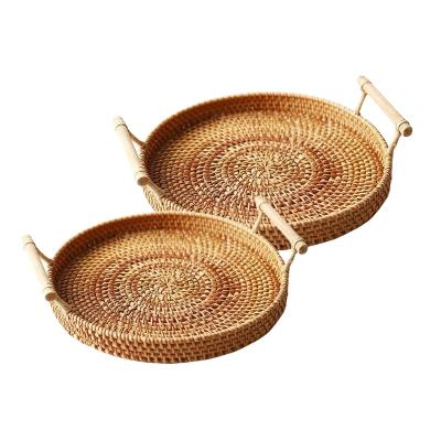 China Sustainable Hand - Woven Bread Table To Receive A Twine Handle Wicker Around Snack Fruit Rattan Basket for sale