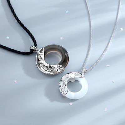 China Opal Relationship Gemstone Couples Bottom Necklaces Obsidian Pendant Unique Couple Necklace High Quality Unique Materials for sale