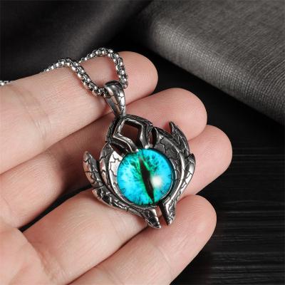 China Cheap CLASSIC Blue Rhinestone Devil Eye Necklace Jewelry Stainless Steel Demon Pendant Necklaces for Women Men Boys Girls for sale