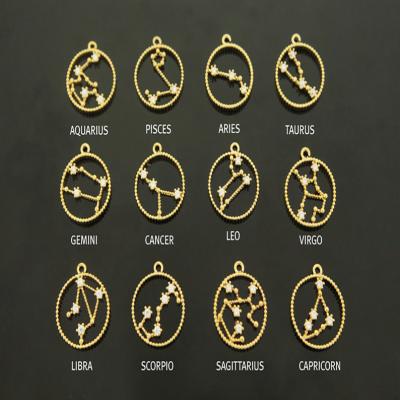 China New 12 Constellations Diamond GOLD FILLED Constellations Necklace Fashion 12 Zodiac Constellations Signs Pendant Necklace For Women Men for sale