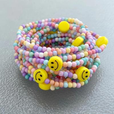 China Cute Rainbow Smiley Bracelet Friendship Smiley Happy Pastel Face Rainbow Beaded Pastel Smiley Bracelet Pastel Stretch Bracelet Y2K for sale