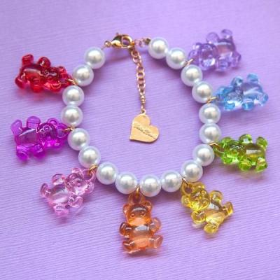 China New Design Bear Bead Bracelet Stretch Cute Cartoon Cute Beaded Silvery Handmade Colorful Gummy Bear Charm Bracelets for sale