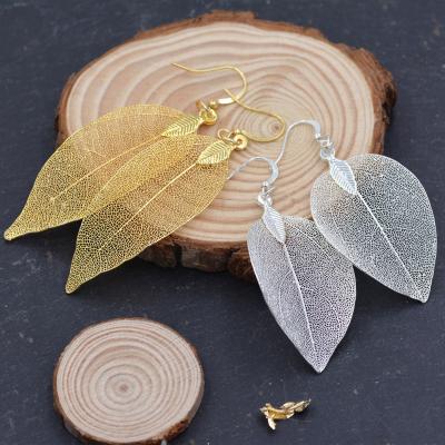 China CLASSIC nature leaf drop earrings delicate and elegant hook earrings 18ct gold plated silver plated skeleton leaf drop earrings for sale