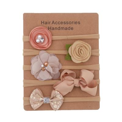 China Hair Band 6pcs/set Flower Elastic Bow Nylon Turban Hai Baby Girls Hair Accessories Skinny Stretchy Rubber For Headbands for sale