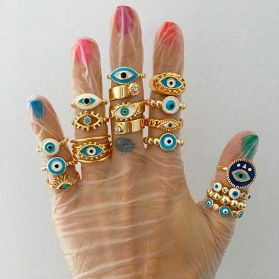 China Turkish Finger Ring Adjustable Evil Eye Ring Blue Eye Evil Eye Ring 16 Style Options for sale