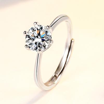 China Vintage Moissanite six claw 925 Sterling Silver Luxury Wedding Engagement Moissanite Diamond Ring for sale