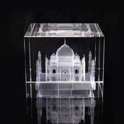 China Global Clear K9 Crystal Block Indian Taj Mahal Ashoka Lion Stigma 3d Laser Gifts For Religious Believer for sale